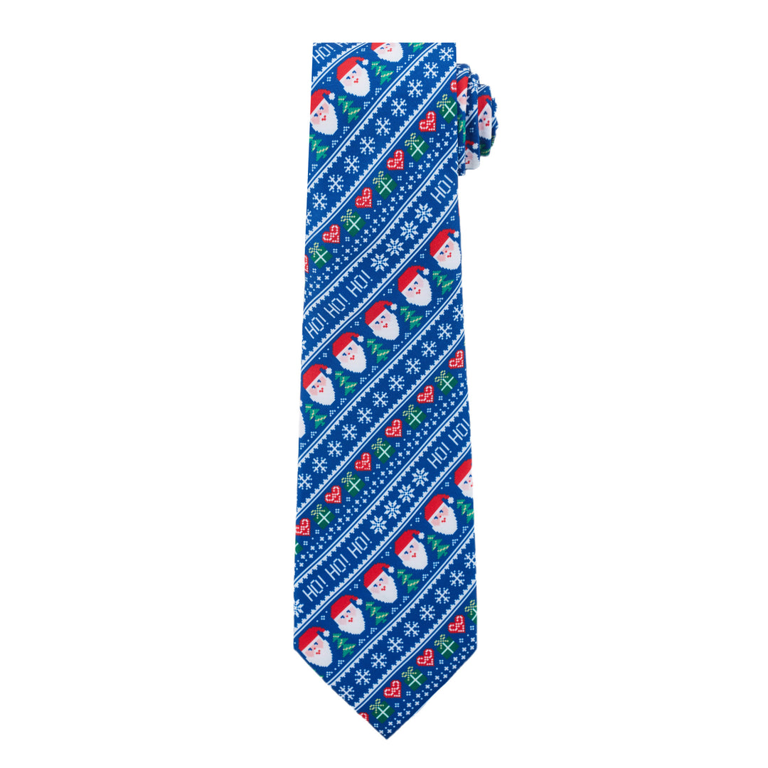 Santa Claus Gifts Hearts Snowflakes Diagonal Tie - Blue