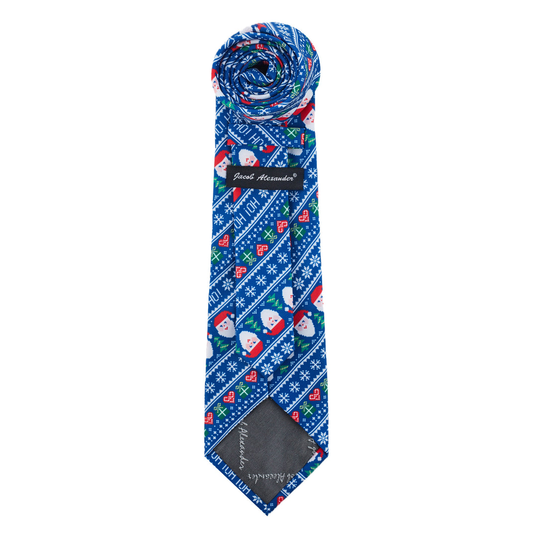 Santa Claus Gifts Hearts Snowflakes Diagonal Tie - Blue