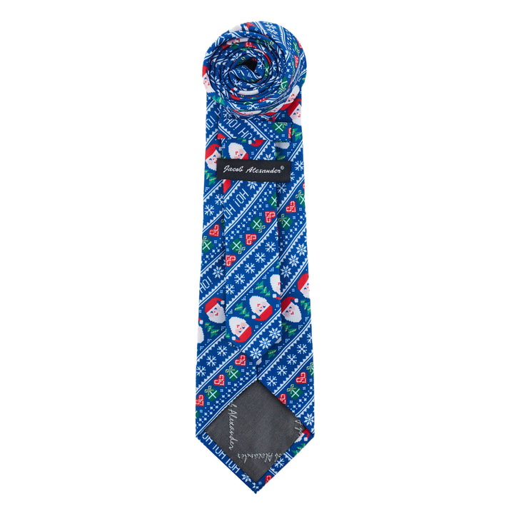 Santa Claus Gifts Hearts Snowflakes Diagonal Tie - Blue