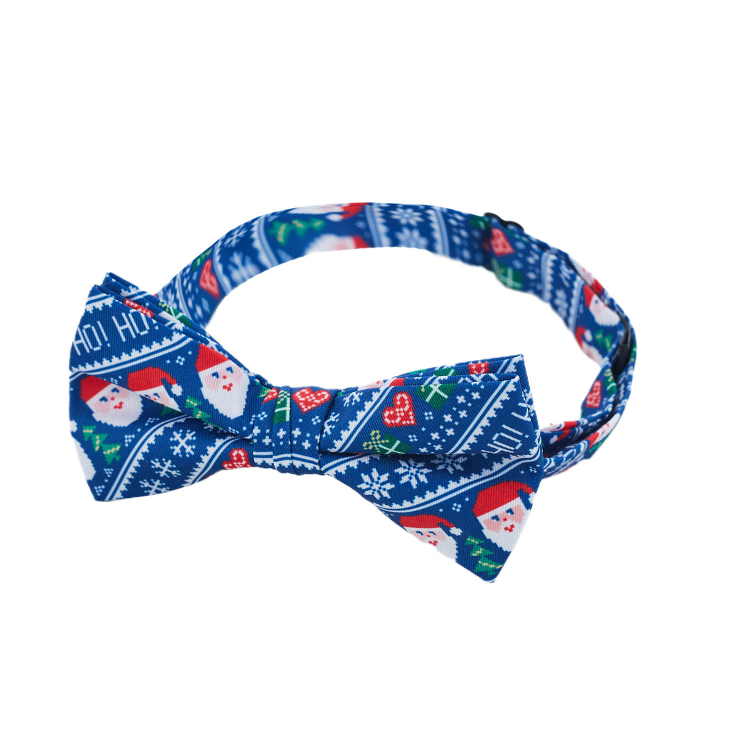 Santa Claus Gifts Hearts Snowflakes Diagonal Banded Bow Tie - Blue