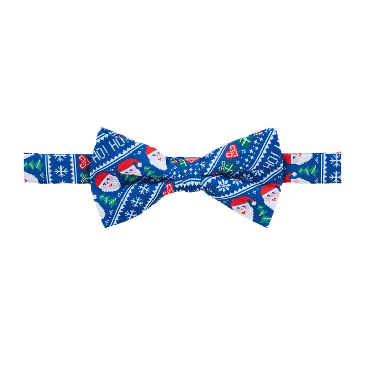 Santa Claus Gifts Hearts Snowflakes Diagonal Banded Bow Tie - Blue