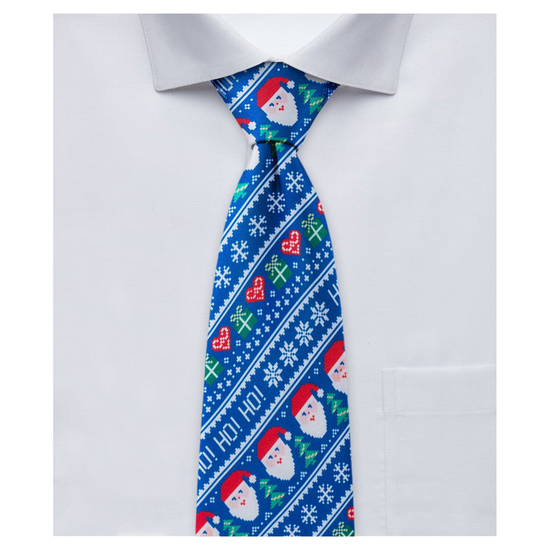 Santa Claus Gifts Hearts Snowflakes Diagonal Tie - Blue