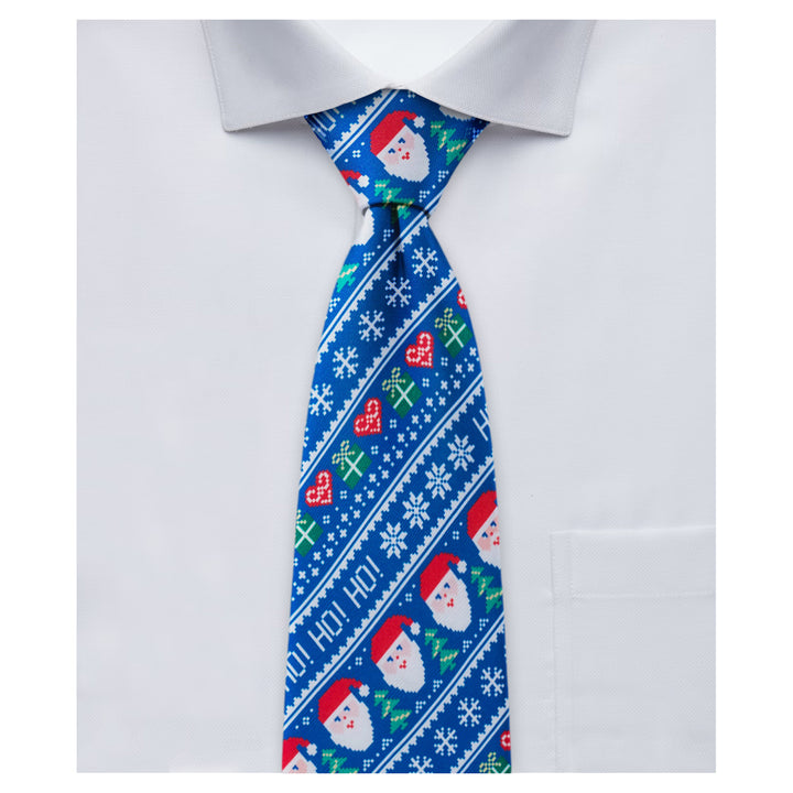 Santa Claus Gifts Hearts Snowflakes Diagonal Tie - Blue