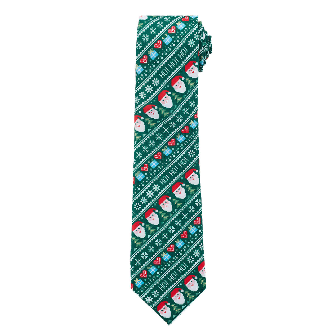 Santa Claus Gifts Hearts Snowflakes Diagonal Tie - Green