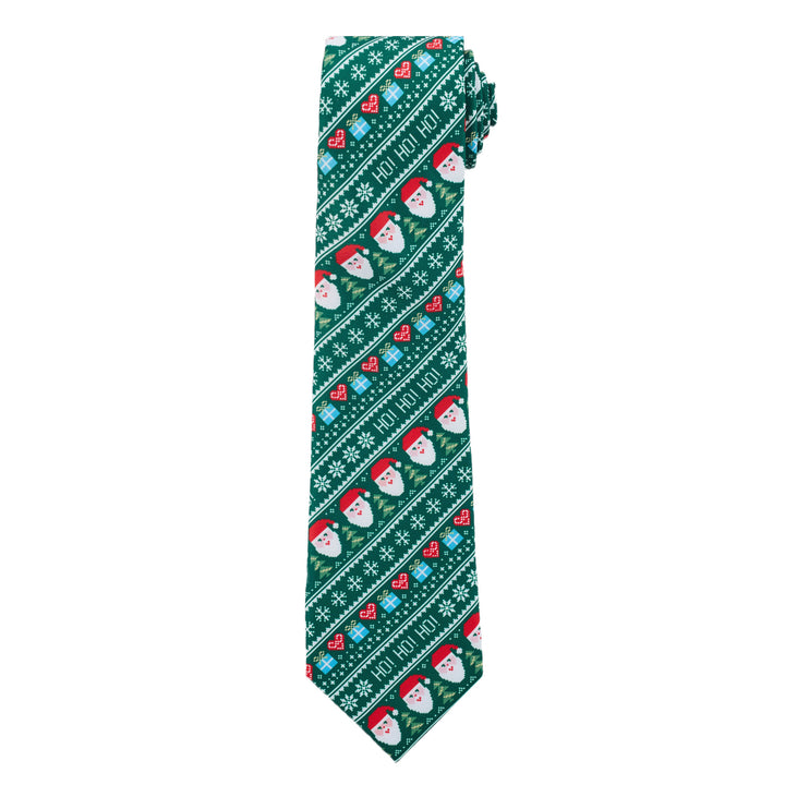 Santa Claus Gifts Hearts Snowflakes Diagonal Tie - Green