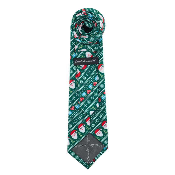Santa Claus Gifts Hearts Snowflakes Diagonal Tie - Green