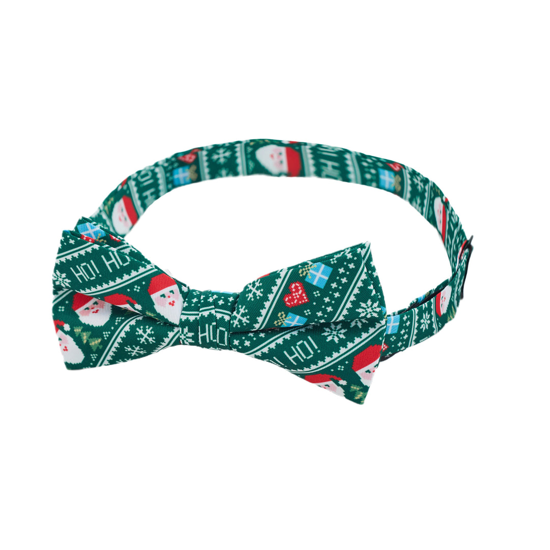 Santa Claus Gifts Hearts Snowflakes Diagonal Banded Bow Tie - Green