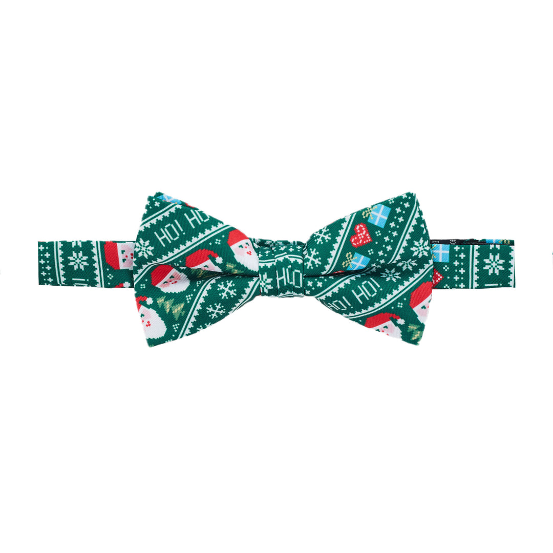 Santa Claus Gifts Hearts Snowflakes Diagonal Banded Bow Tie - Green