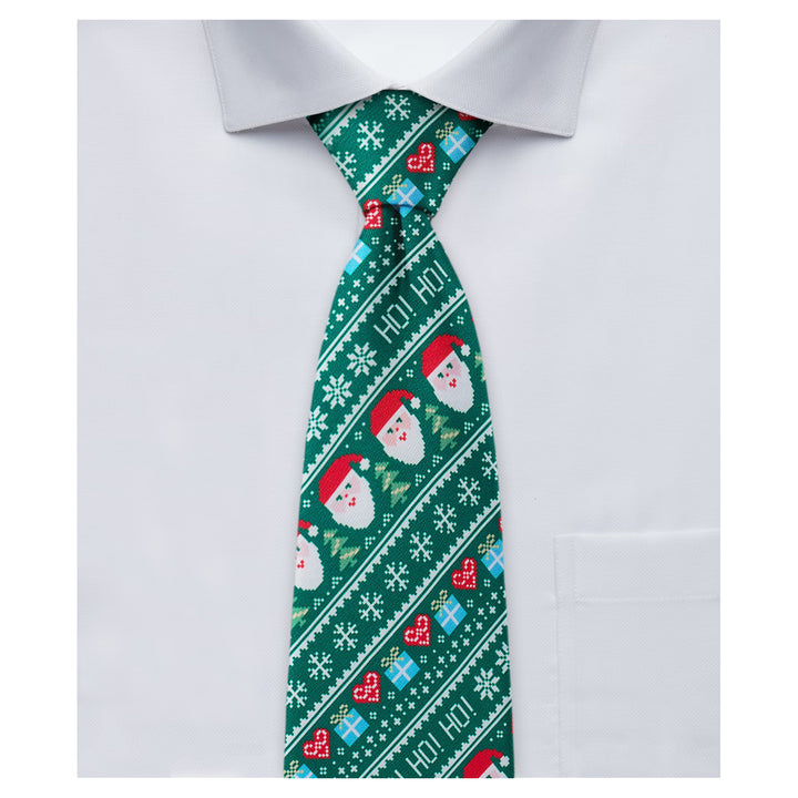 Santa Claus Gifts Hearts Snowflakes Diagonal Tie - Green