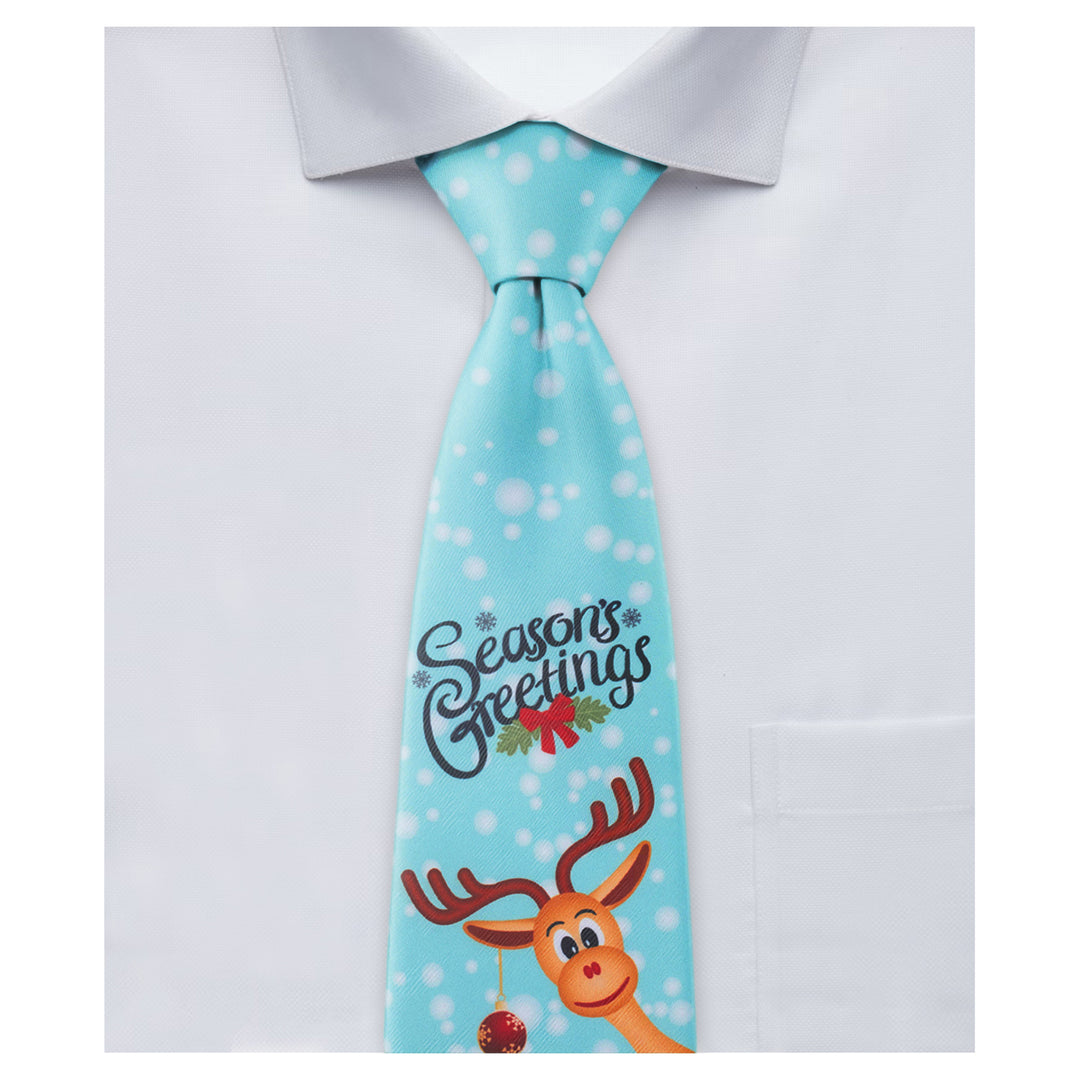 Seasons Greetings from Reindeer Tie - Aqua
