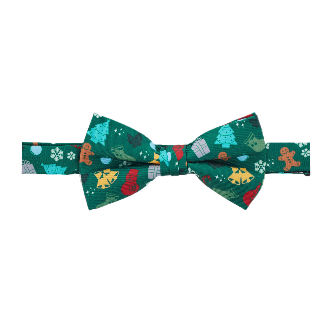 Christmas Tree Decors Snowman Gingerbread Gifts Snowflakes Banded Bow Tie - Green