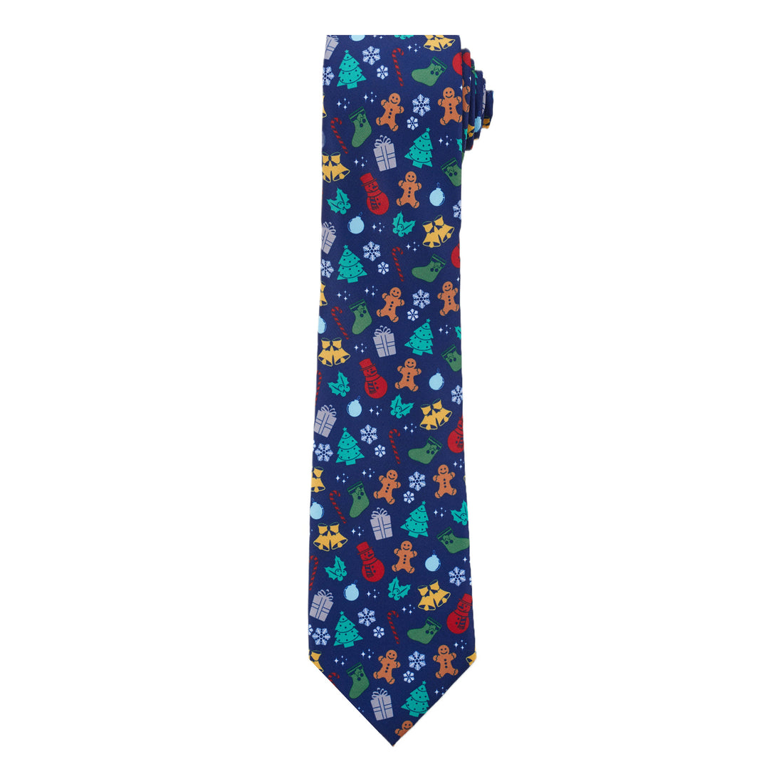 Christmas Tree Decors Snowman Gingerbread Gifts Snowflakes Tie - Dark Blue