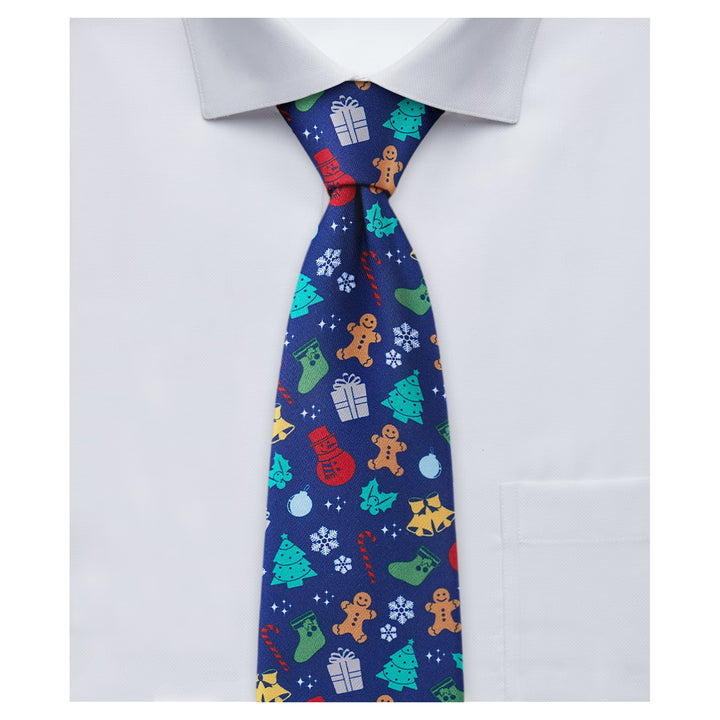 Christmas Tree Decors Snowman Gingerbread Gifts Snowflakes Tie - Dark Blue