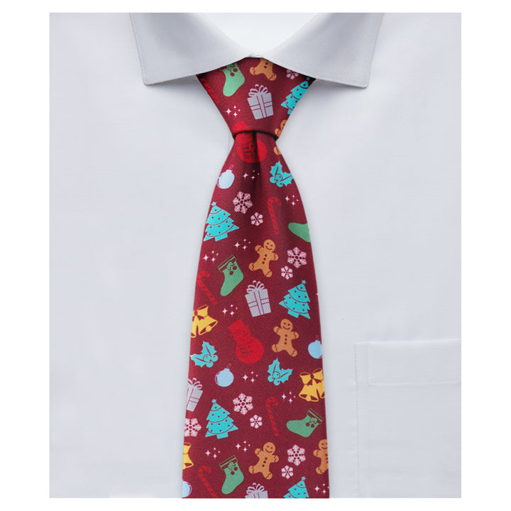 Christmas Tree Decors Snowman Gingerbread Gifts Snowflakes Tie - Red