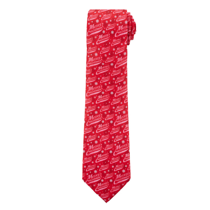 Merry Christmas Greetings Snowflakes Tie - Red