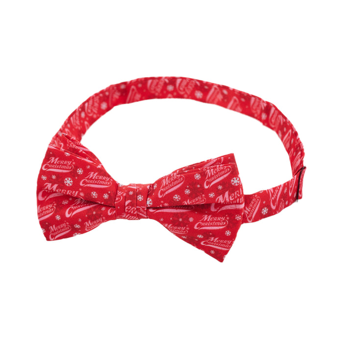 Merry Christmas Greetings Snowflakes Banded Bow Tie - Red