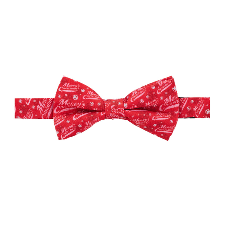 Merry Christmas Greetings Snowflakes Banded Bow Tie - Red