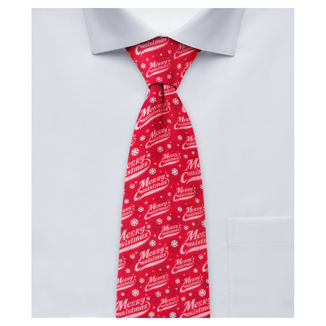 Merry Christmas Greetings Snowflakes Tie - Red