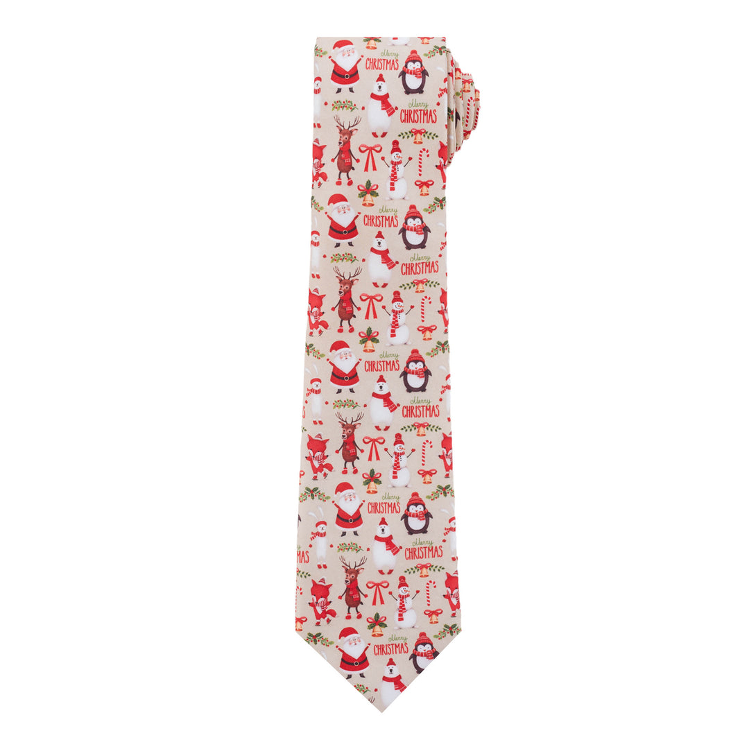 Merry Christmas Santa Claus and Friends Tie - Tan