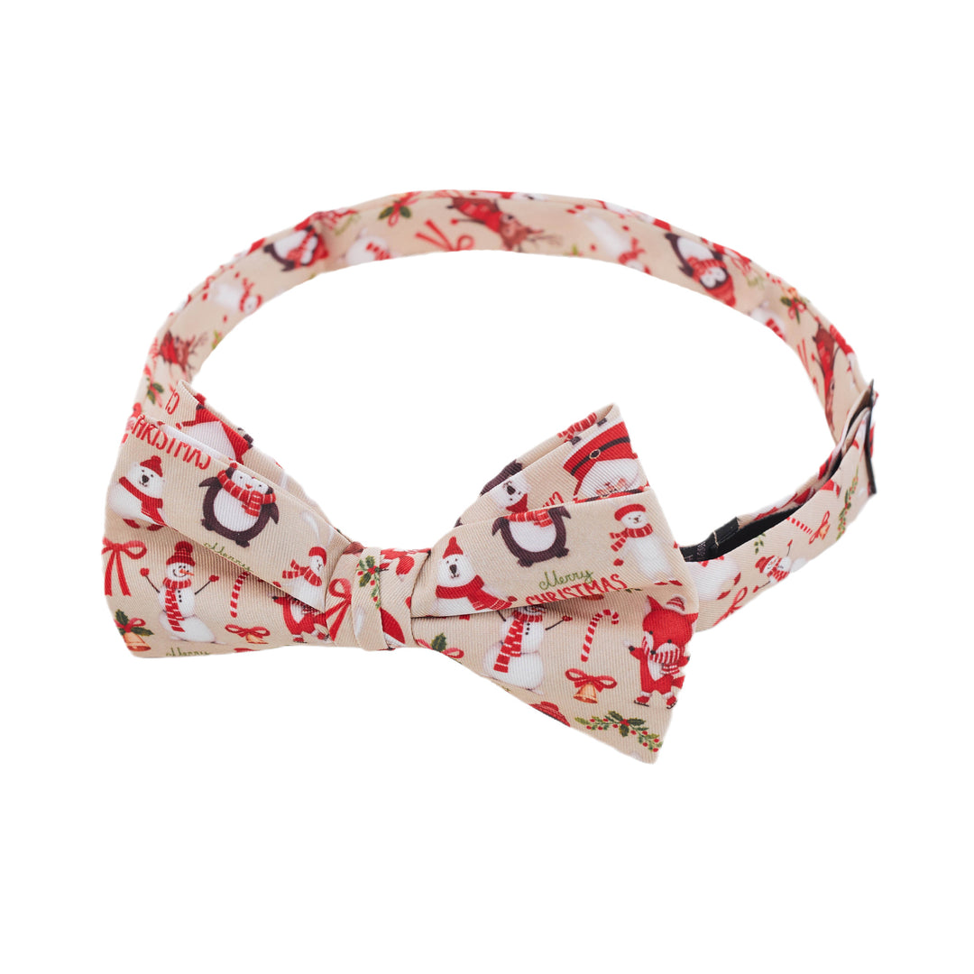 Merry Christmas Santa Claus and Friends Banded Bow Tie - Tan