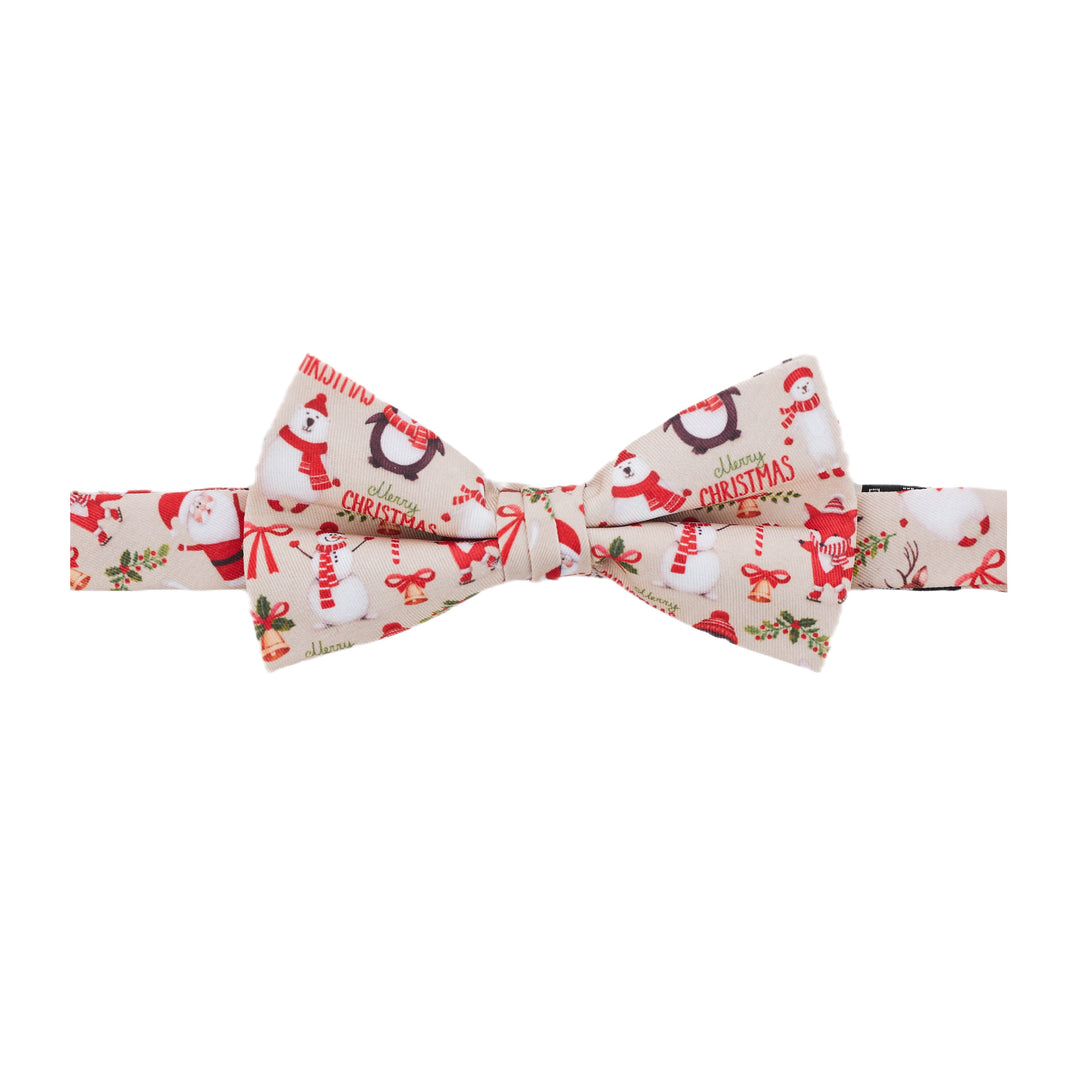 Merry Christmas Santa Claus and Friends Banded Bow Tie - Tan