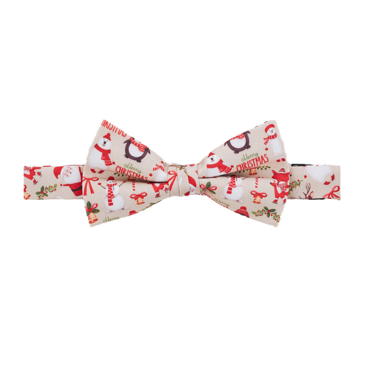 Merry Christmas Santa Claus and Friends Banded Bow Tie - Tan