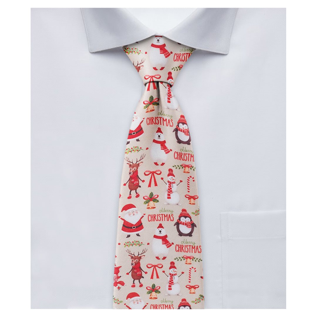 Merry Christmas Santa Claus and Friends Tie - Tan