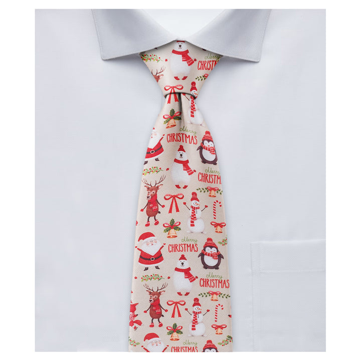 Merry Christmas Santa Claus and Friends Tie - Tan