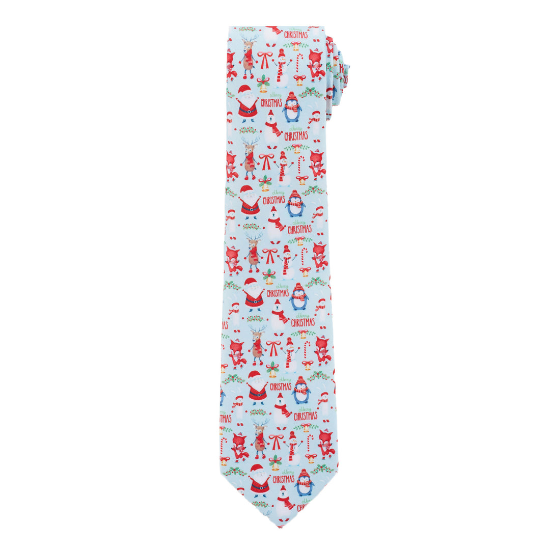 Merry Christmas Santa Claus and Friends Tie - Light Blue