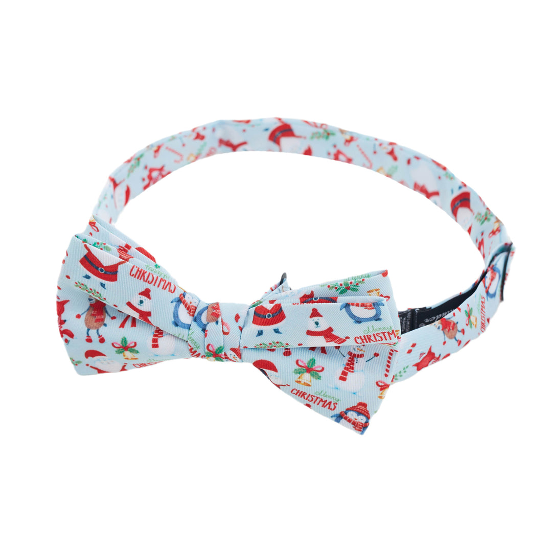 Merry Christmas Santa Claus and Friends Banded Bow Tie - Light Blue