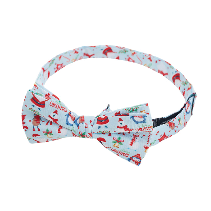Merry Christmas Santa Claus and Friends Banded Bow Tie - Light Blue
