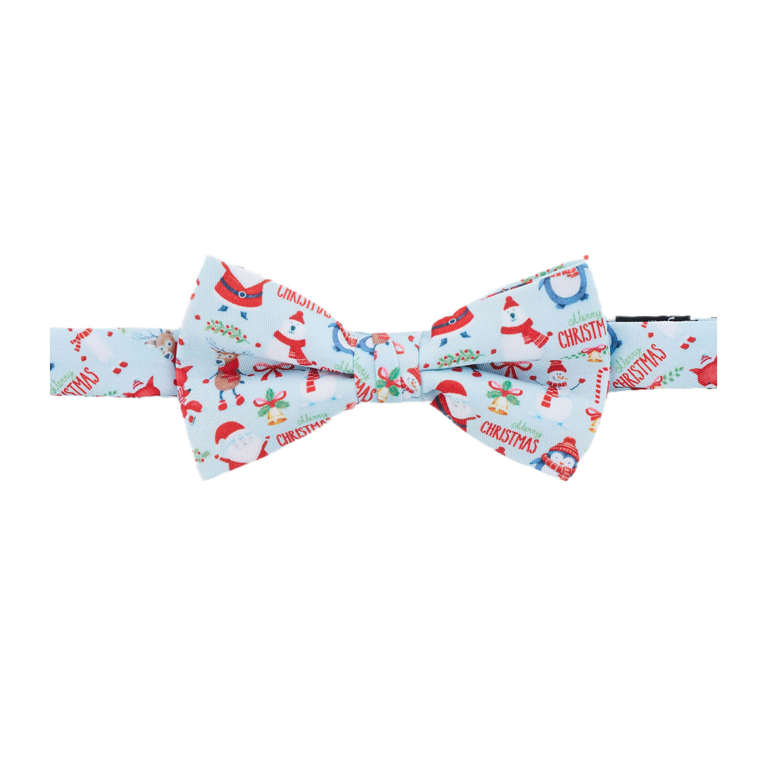 Merry Christmas Santa Claus and Friends Banded Bow Tie - Light Blue