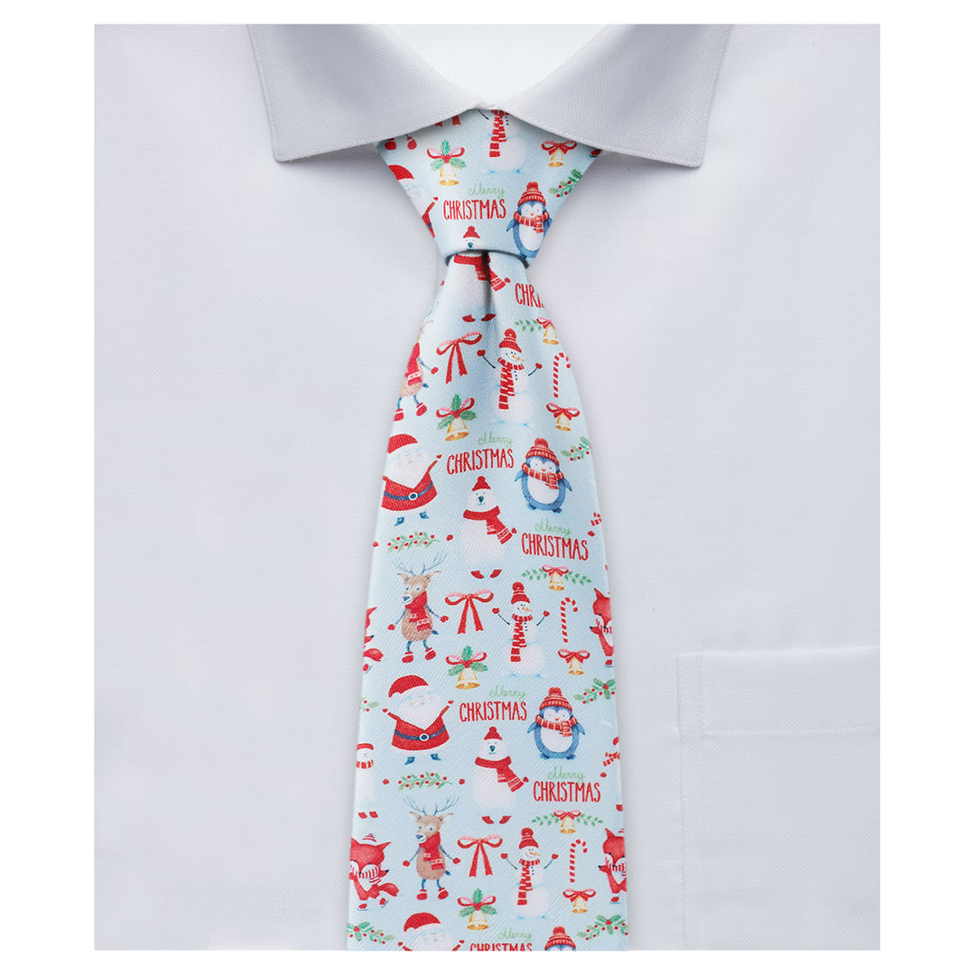 Merry Christmas Santa Claus and Friends Tie - Light Blue