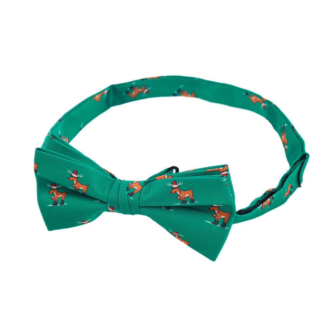 Christmas Rudolph Reindeer Banded Bow Tie - Green