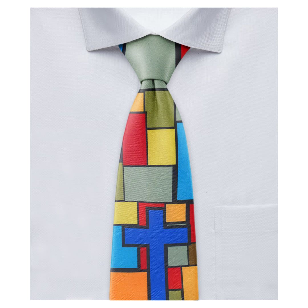Holy Cross Abstract Tie - Green Red Blue Yellow