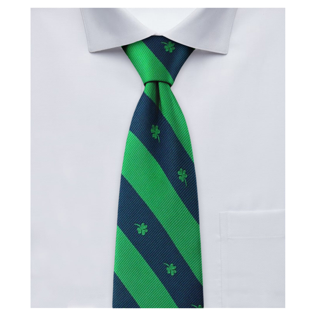St. Patrick's Woven Irish Stripe Shamrocks Extra Long Tie