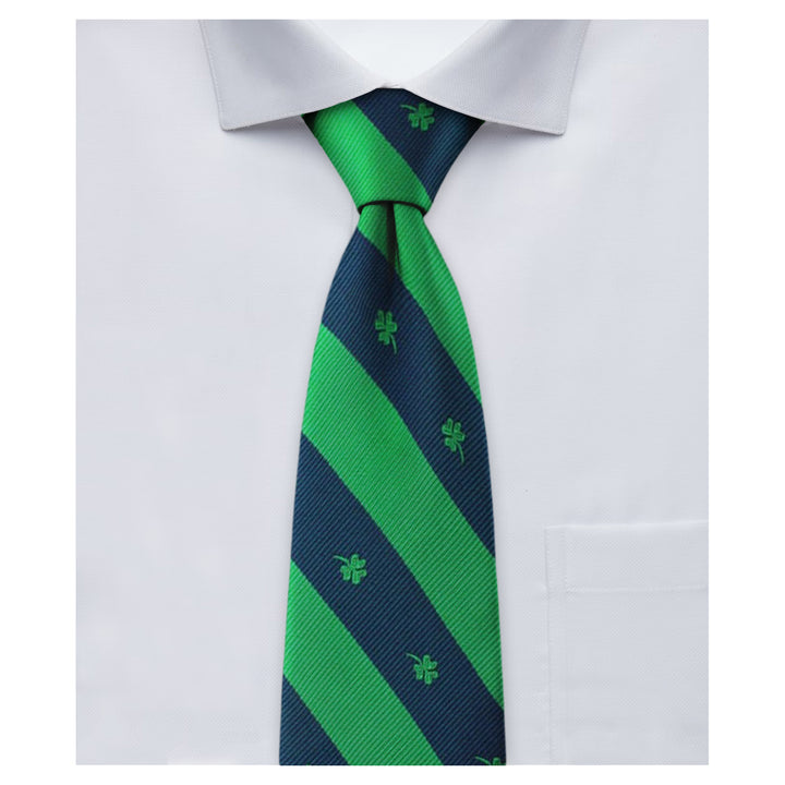 St. Patrick's Woven Irish Stripe Shamrocks Extra Long Tie