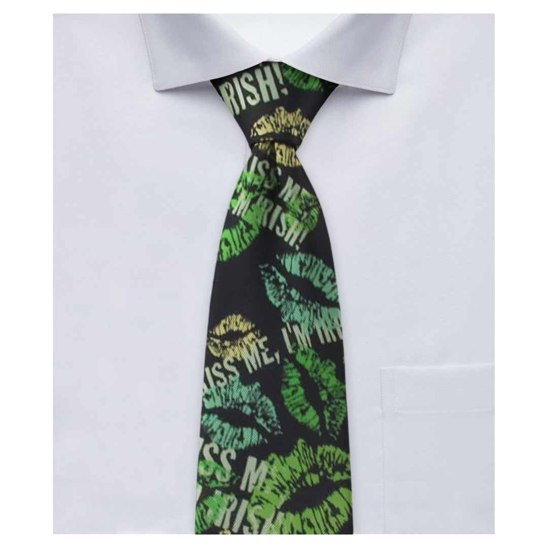 St. Patrick's Kiss Me I'm Irish Lips Tie - Black