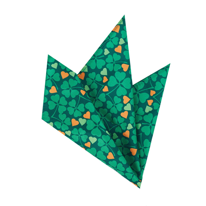 St. Patrick's Four-Leaf Clover Hearts Pocket Square