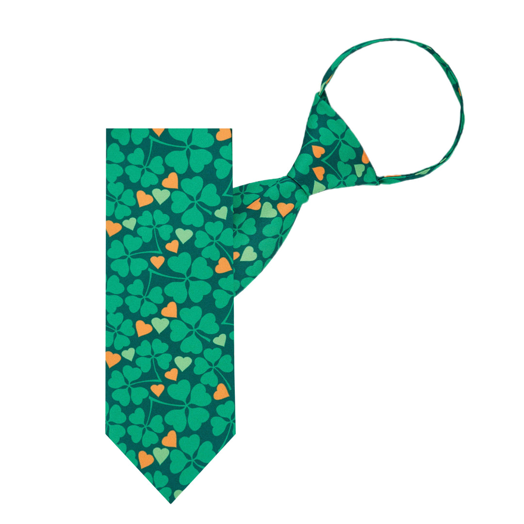 St. Patrick's Four-Leaf Clover Hearts Zipper Tie