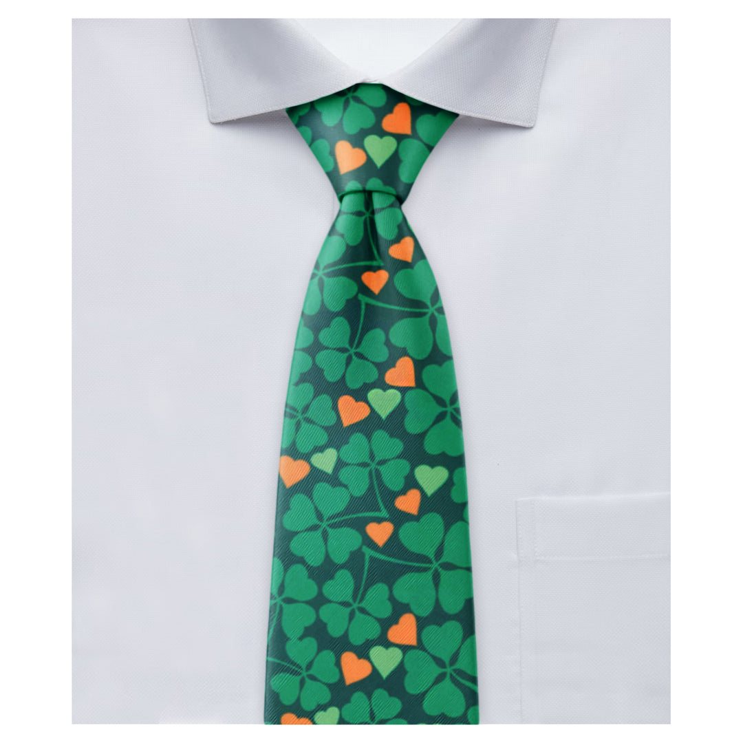 St. Patrick's Four-Leaf Clover Hearts Extra Long Tie