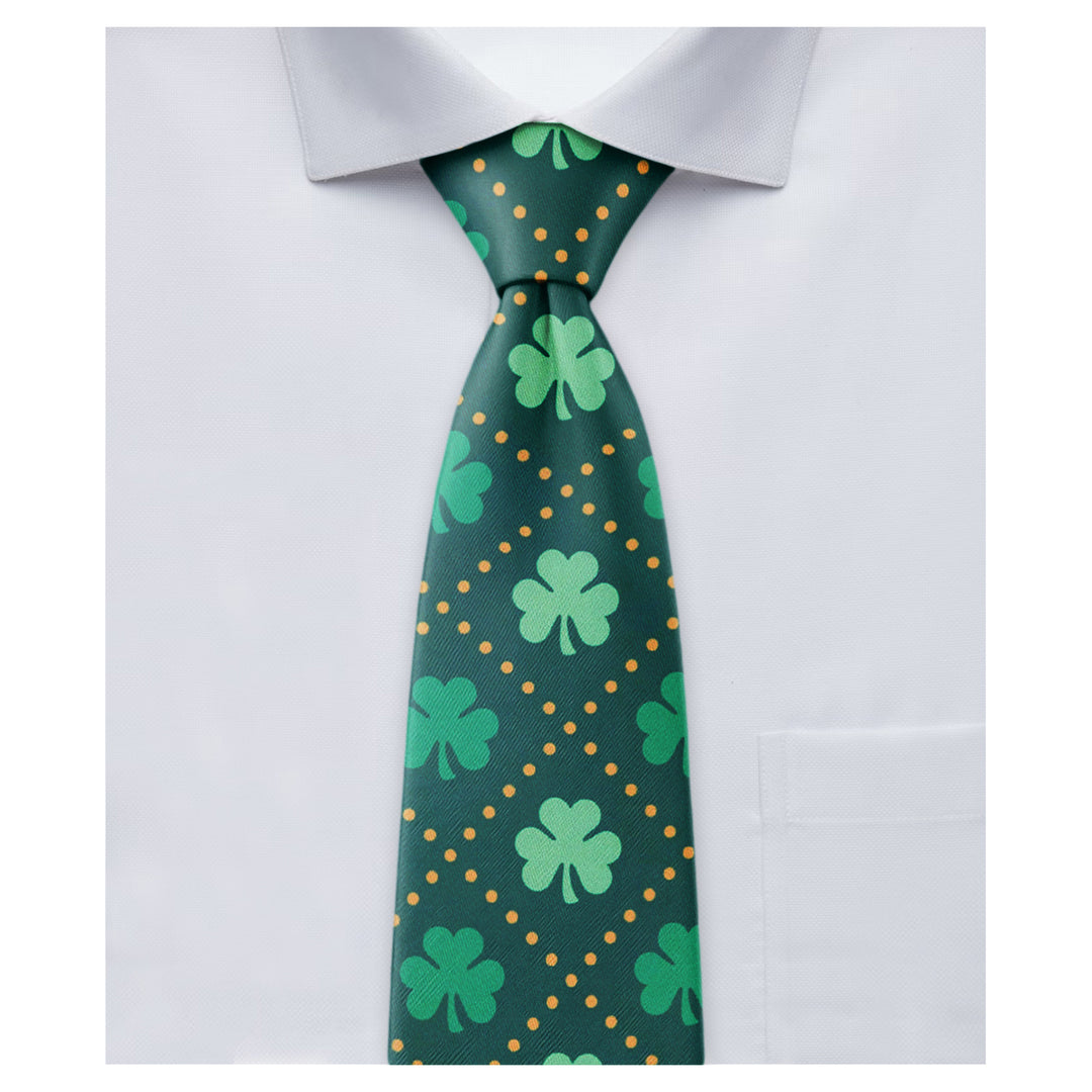 St. Patrick's Shamrock in Diamond Shape Dotted Lines Extra Long Tie