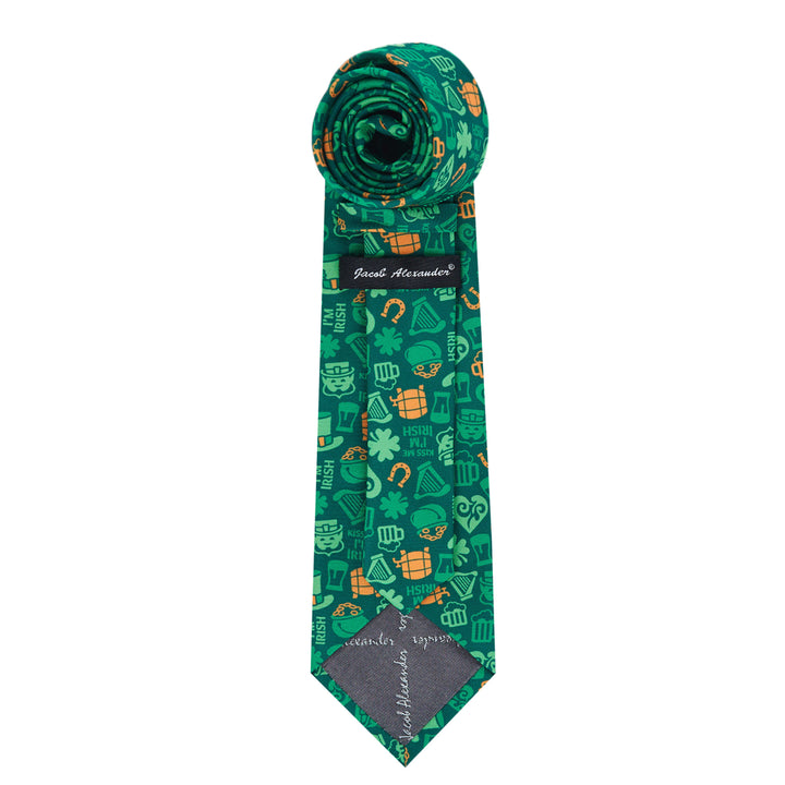 St. Patrick's Kiss Me I'm Irish Lucky Symbols Extra Long Tie