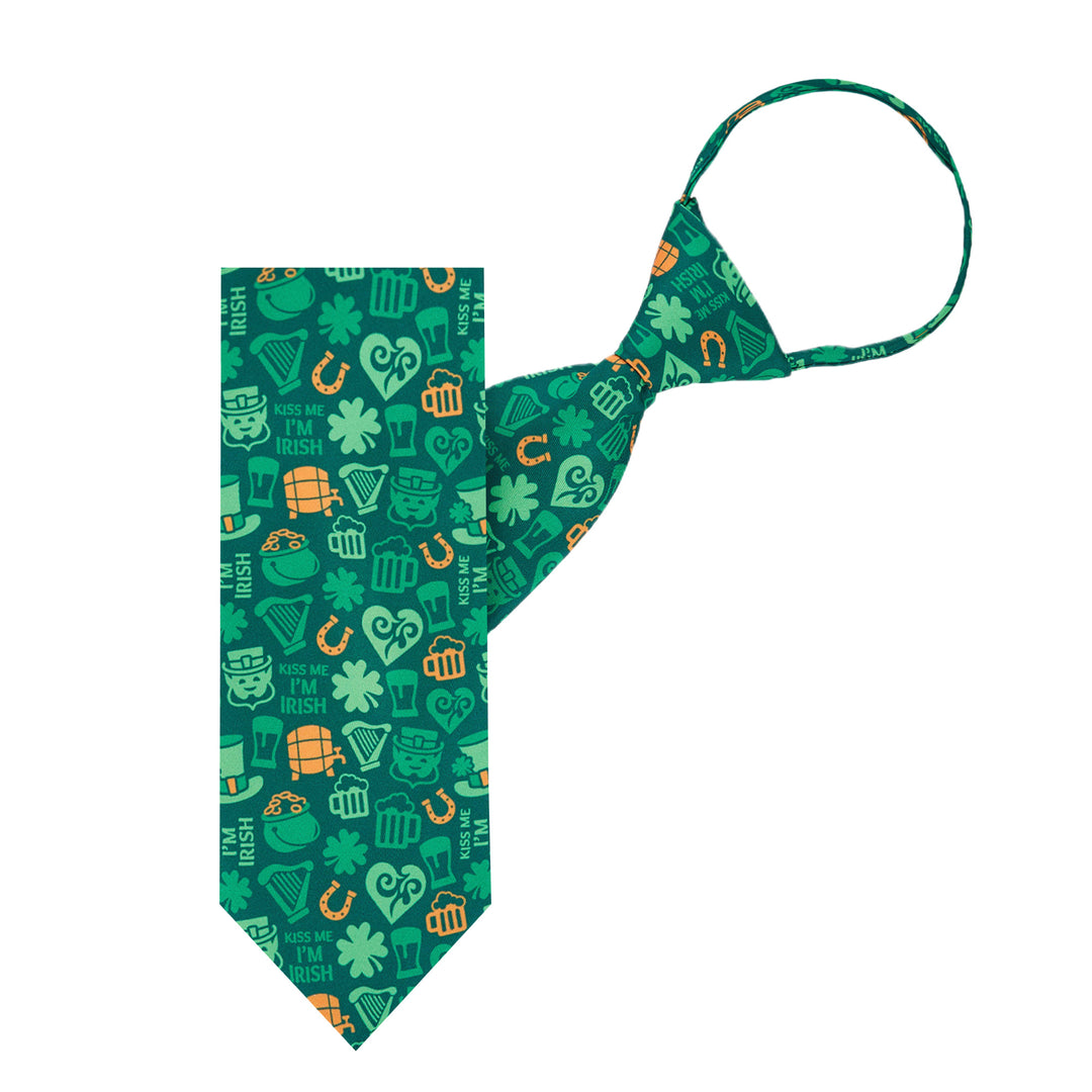 St. Patrick's Kiss Me I'm Irish Lucky Symbols Zipper Tie