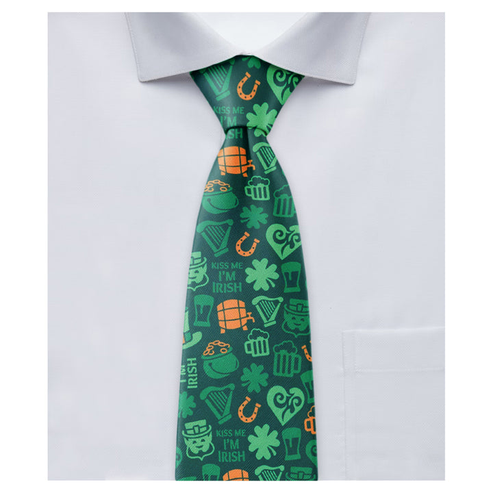St. Patrick's Kiss Me I'm Irish Lucky Symbols Extra Long Tie