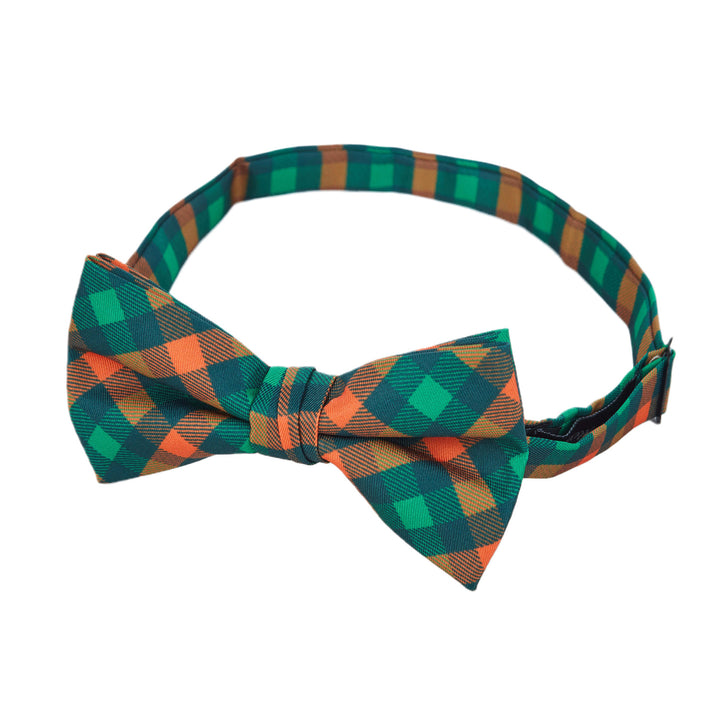 St. Patrick's Diagonal Checkered Plaid Banded Bow Tie