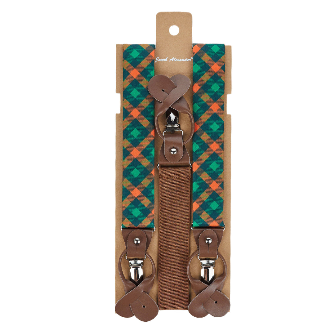 St. Patrick's Diagonal Checkered Plaid Suspenders