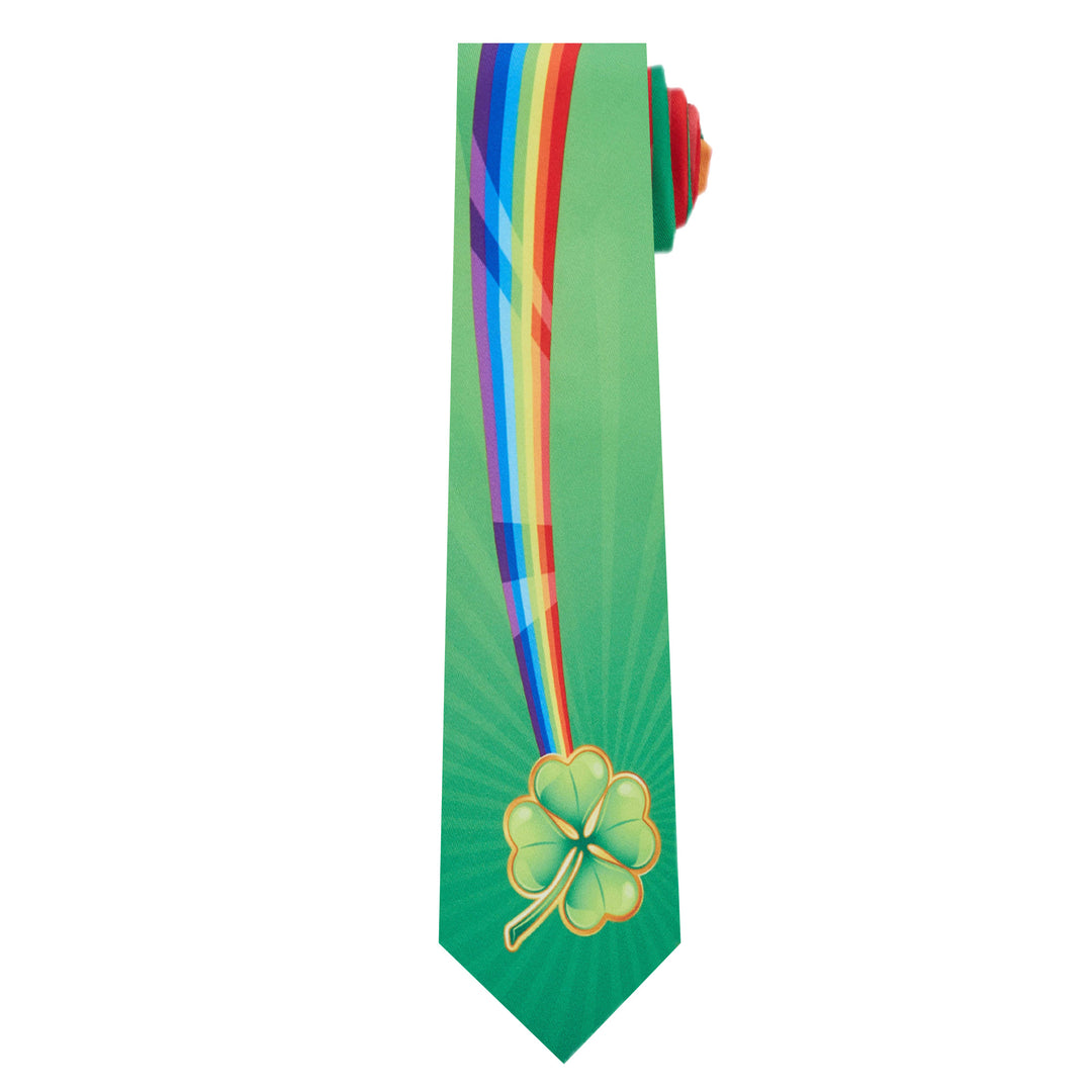 St. Patrick's Colorful Rainbow with Four-Leaf Clover Extra Long Tie