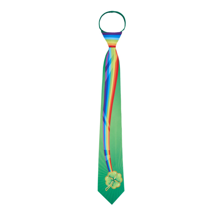 St. Patrick's Colorful Rainbow with Four-Leaf Clover Zipper Tie