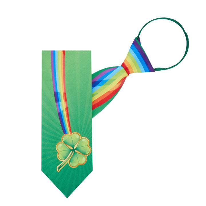 St. Patrick's Colorful Rainbow with Four-Leaf Clover Zipper Tie
